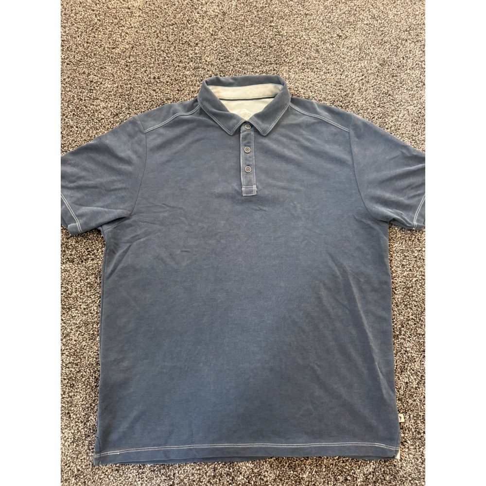 Tommy Bahama Mens Blue Short Sleeve Pique Polo Shirt Marlin Logo Size Large